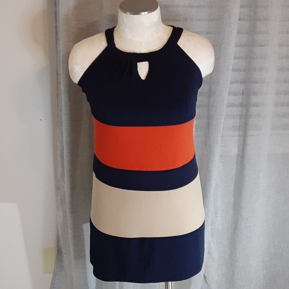 Sweet Storm Color Block Sleeveless Dress with Pintuck and Keyhole Neckline